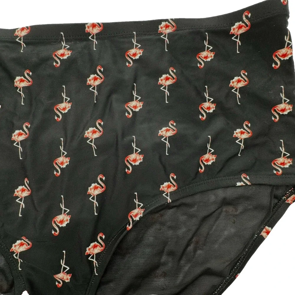 CACIQUE Women's Size 20 Black Pink Flamingo‎ Print Swim Briefs High Rise Bottoms